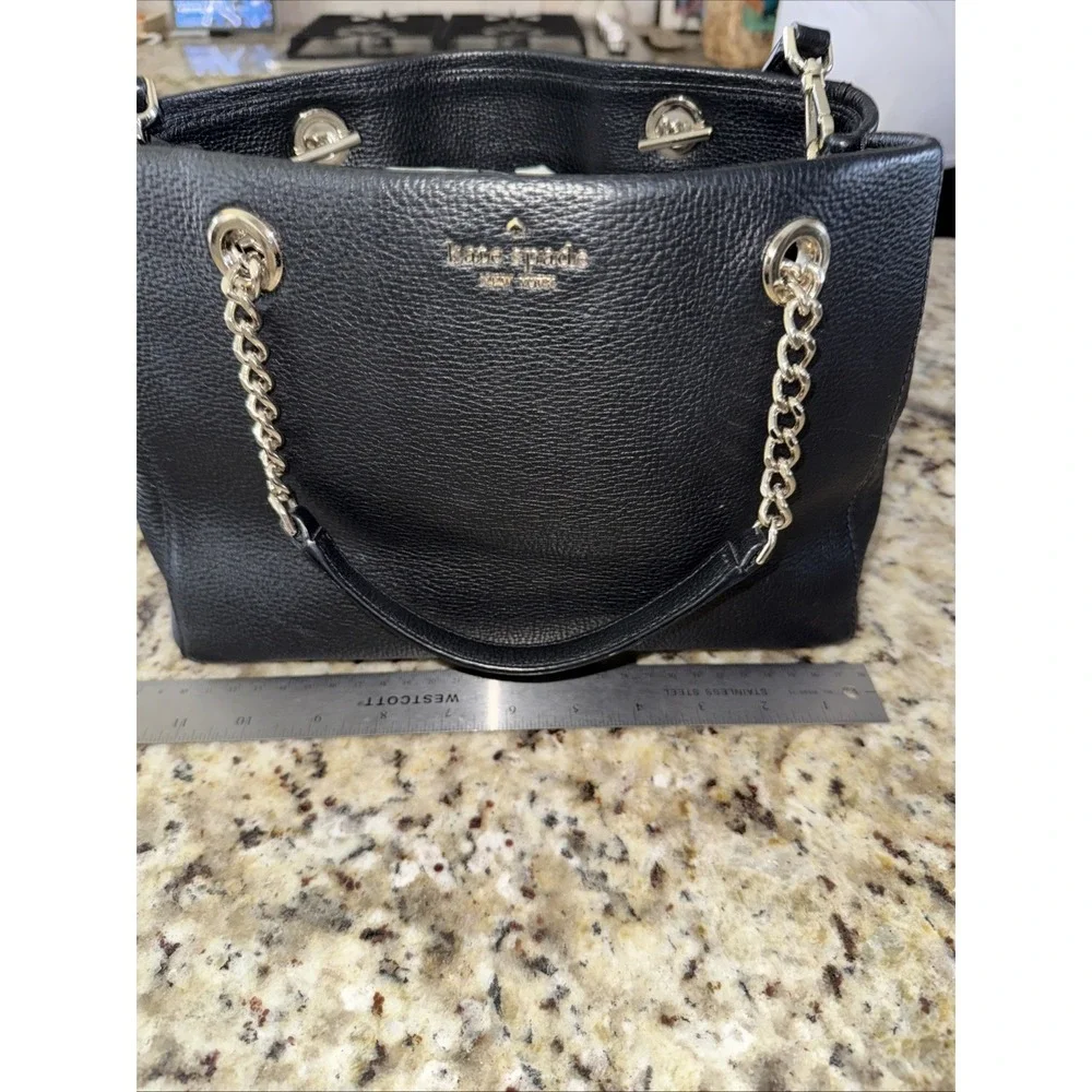 Kate Spade Black Pebbled Leather Silver Chain Handle‎ Satchel Crossbody Bag